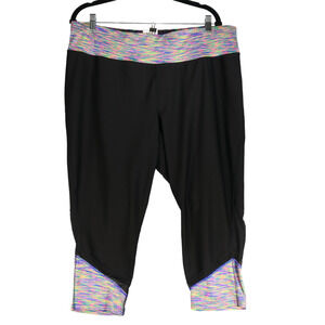 Xersion Capri Pants Legging Womens 2X Black Mesh Active Stretch Rainbow Trim